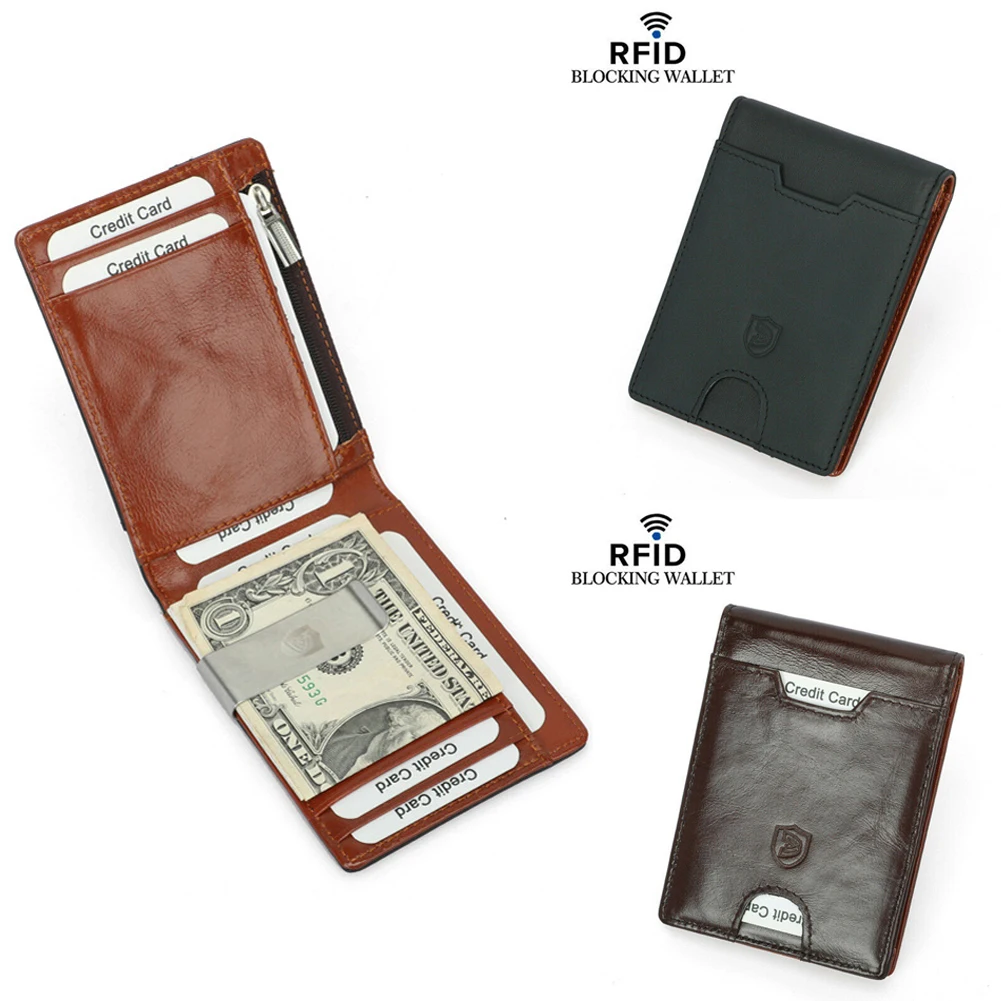 Men's Leather Slim Magnetic Clip Front Pocket Wallet ID Credit Card Holder