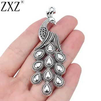 

ZXZ 5pcs Tibetan Silver Large Peacock Charms Pendants for Jewelry Making Findings 84x30mm