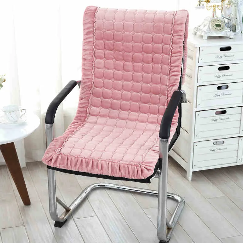 

Thick Winter Chair Cover Plush Siamese Seat Cover Office Chair Cushion Solid Color with Buckle Seat Cushion Anti-slip
