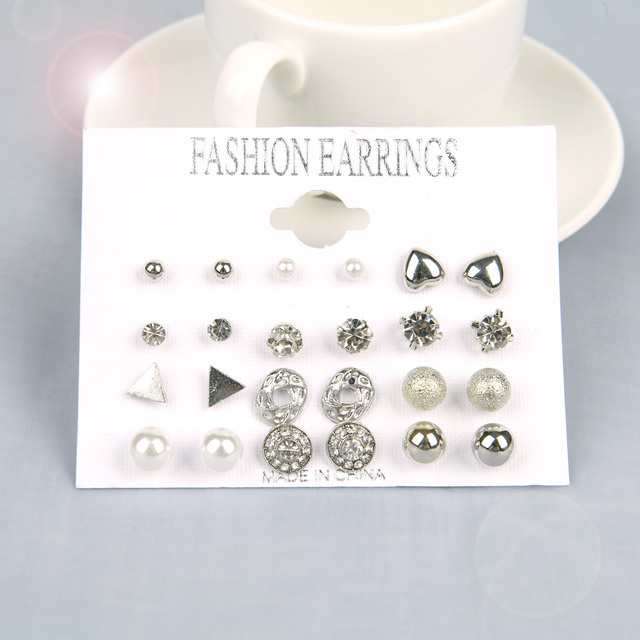 Pairs Stud Earrings Set for Women Statement Heart Star Snowflake Flower Crystal Pearl One Week Minimalist Set of Earrings Gift