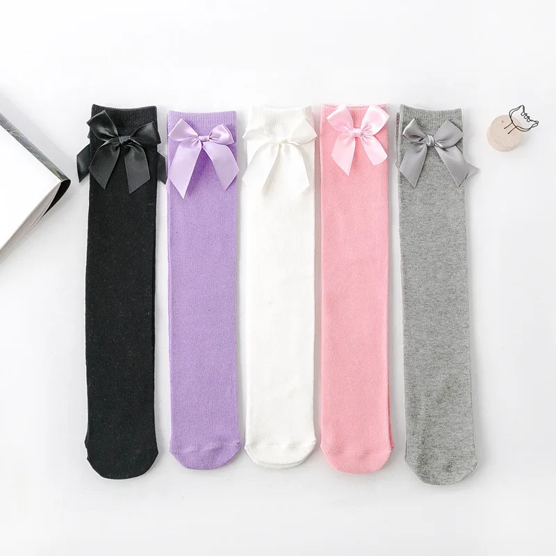 Children's high-sock Girl Knee long Bow socks Straight without heel bows before and after wearing piles of socks 2 To 12 Year