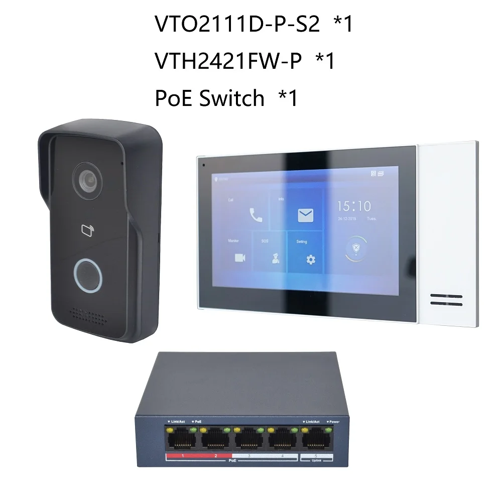 DH логотип мульти Язык IP видео домофон комплект включают в себя VTO2111D P S2 & VTH2421FW
