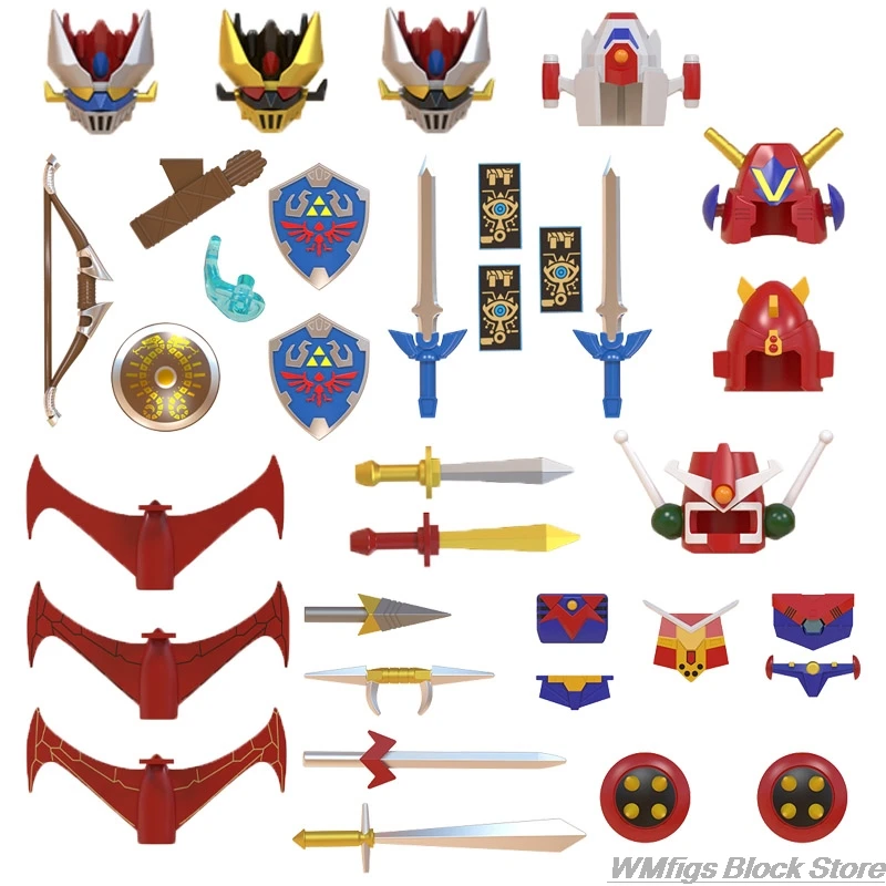 20pcs/LOT Symbiotic Robot Helmet Cloak Shield Sword Metamorphosis Team Fittings Porugis Mazinger Z  Gift Building Block Toy Kid