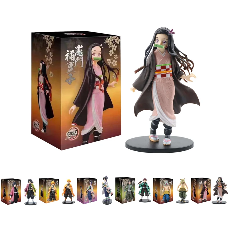 #with retail box Kimetsu no Yaiba figura 15cm Agatsuma Zenitsu estatuilla Tanjirou Nezuko anime demonio cazadora modelo de figura de acción juguetes de regalo 