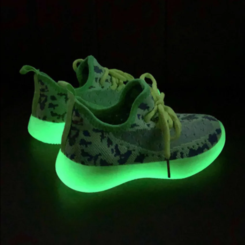 Fly Knit светящаяся детская обувь; Новинка; сетчатая дышащая обувь для мальчиков и девочек; повседневная обувь для бега; кроссовки для девочек