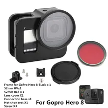 Anordsem для GoPro Hero 8, черный корпус из алюминиевого сплава с ЧПУ, защитный чехол, защитная клетка со страховой рамкой и 52 мм, УФ-крепление для объектива