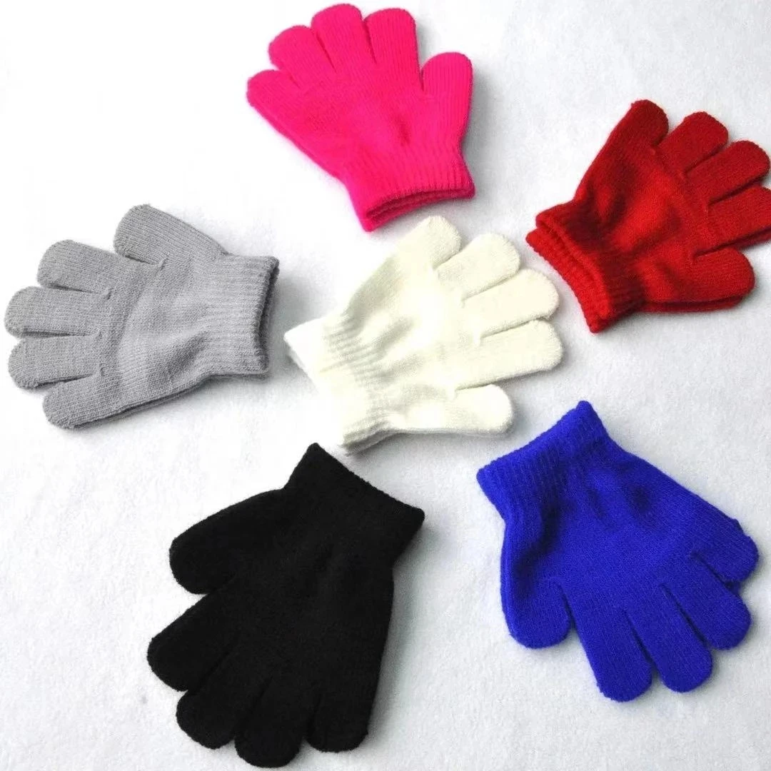 New Child Kids Baby Girls Boys Winter Knitted Gloves 7 Colors Warm Mittens Toddlers Outdoor Pure Colour Cute Gloves cute cartoon baby gloves soft thick velvet warm kids gloves for baby girls boys winter children mittens with rope