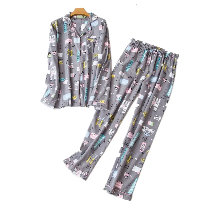 Домашняя одежда с длинным рукавом осень зима пижамы наборы для женщин мультфильм серый автомобиль печати хлопок пижамы Весна дома Lounge