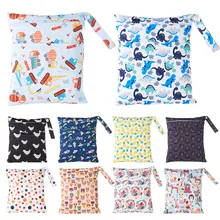 Bolsa de pañales para bebés, con dos bolsillos, con estampado de dibujos animados, bolso húmedo seco Resuable, impermeable, portátil, de maternidad, cuidado del bebé, 1 Uds.