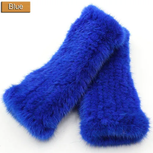 Blue Женские меховые перчатки из натуральной норки женские вязаные варежки из натурального меха норки брендовые меховые перчатки высокого качества s - Цвет: Blue