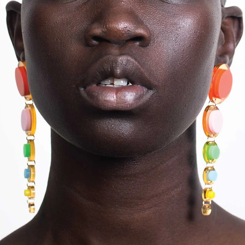 KUGUYS Golden Colorful Acrylic Round Long Tassel Drop Earrings for Women Trendy Jewelry Fashion Gift Hyperbole Accessories - Image 6