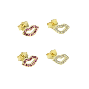 

2 Colors 925 Sterling Silver Earrings Cute Lips Shape Paved Colorful Cz For Women Dainty Jewelry Wedding Gift 2020 New Arrive