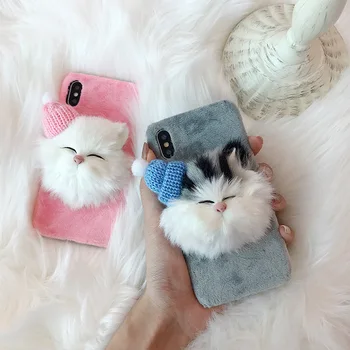 

3D Pattern Phone Case for iPhone 6 6s 7 8 Plus simulation cat case for iPhone XS max XR XS X Cute Animal Plush Hard Case Cover