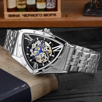 Reloj Triangular de acero inoxidable para hombre, pulsera mecánica hueca, de marca a la moda, envío directo