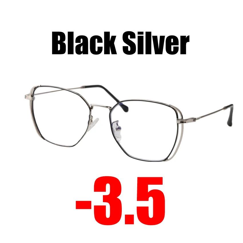Black Silver -3.5 SOOLALA Рецептурные очки для близоруких женщин очки для близоруких Компьютерных Очков оправа диоптрий-1,0-1,5-2,0-2,5-3,0-4,0 - Цвет оправы: Black Silver -3.5