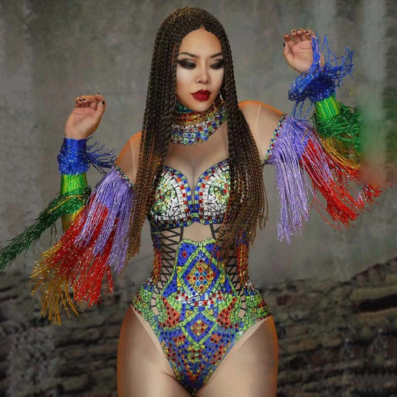 

Женское боди с цветной кисточкой, боди для празднования дня рождения, выпускного, танца, вечеринки, певицы, одежда для диджея DWY2944