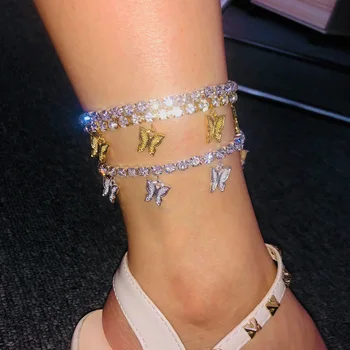 

Gold Butterfly Anklet Rhinestone Crystal Ankle Bracelet Boho Beach Anklets for Women Sandals Foot Bracelets Female Jewelry