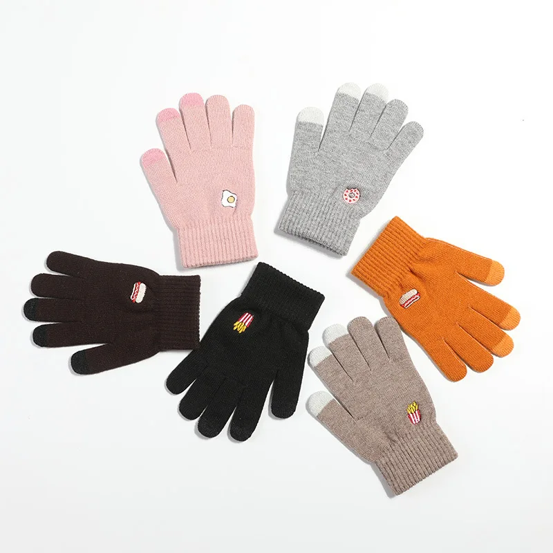 

Winter Knitted Gloves For Women Thick Warm Gloves Female cartoon embroidery Touchscreen Full Finger Wrist Mittens Ladies Gift