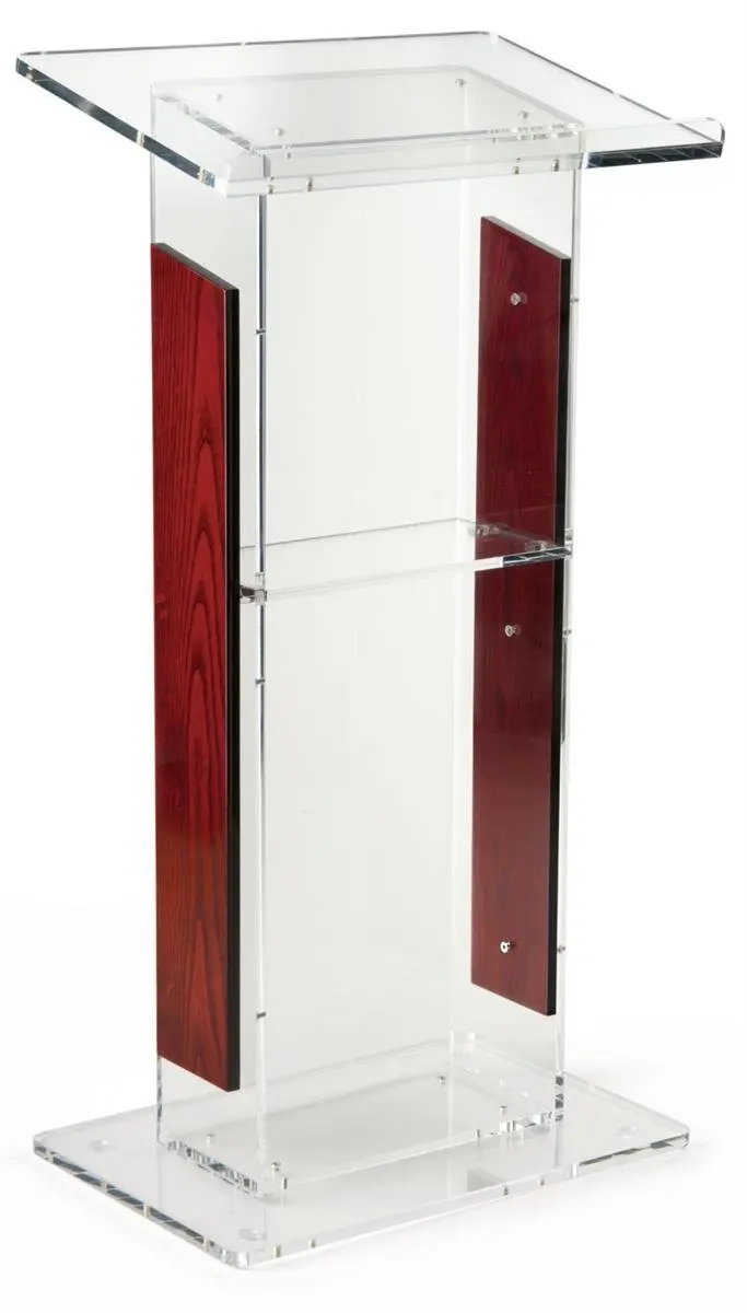 Acrylic Lectern with Panels, Includes Removable Shelf, On Podium Surface Easy To Assemble Hardware Included 46" H x23" W