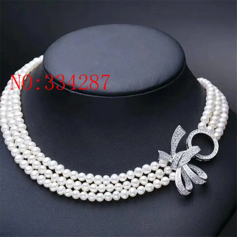 

free shipping New natural 3-row 7-8MM freshwater cultured pearl necklace 17-18-19"inch AA