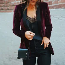 Зимний бархатный женский Блейзер, бордовый костюм, кардиган,, для девушек, с зубцами, тонкий, офисный пиджак, бархатные куртки, женские деловые блейзеры D25