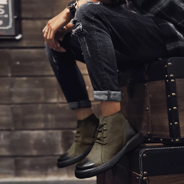 Zapatos de cuero italianos para hombre, botines con cordones de punta redonda, exteriores, otoño e triangulación de envíos _ - AliExpress Mobile