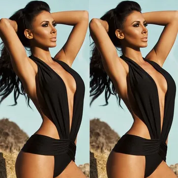 

2020 New Sexy Black One Piece Swimsuit Women Bodysuit Swimwear Push Up Monokini Solid Bathing Suit Beachwear Swimming Suit