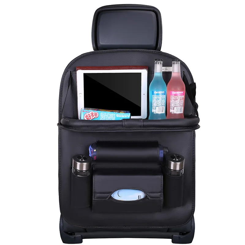 

2019 New Arrival Car Seat Back Storage Organizer Bag Universal Leather Multifunction Storage Box Stowing Tidying Folding Table