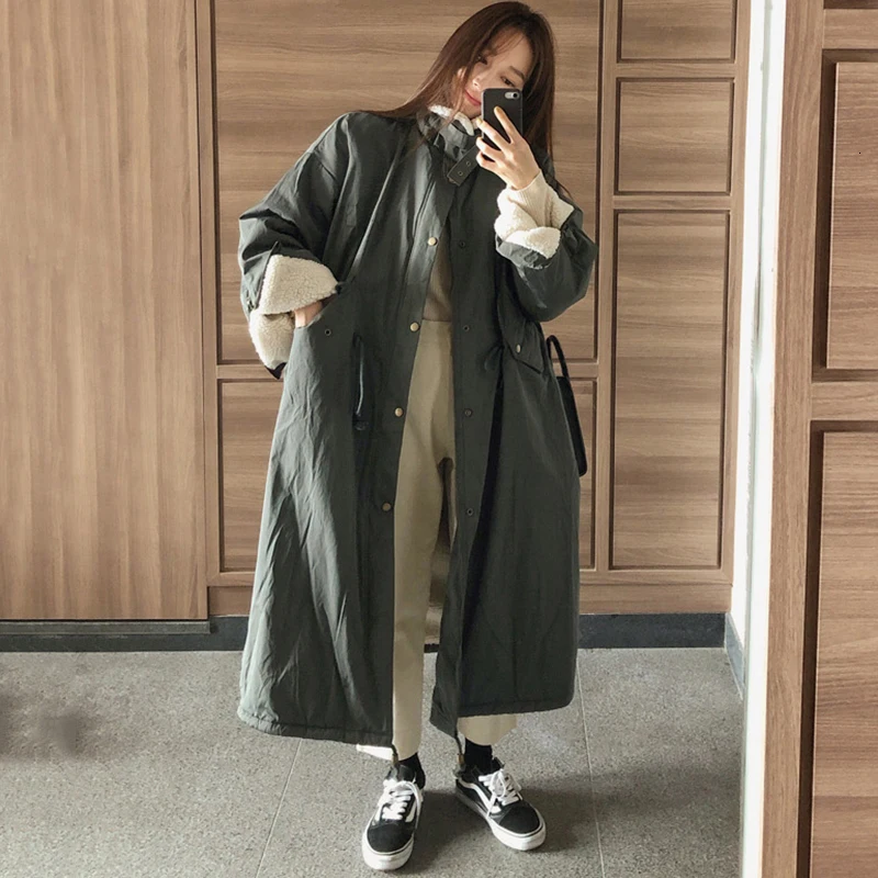 SuperAen корейский стиль теплые парки Пальто Зима Новинка стоячий воротник шнурок женские парки Пальто модная повседневная женская одежда