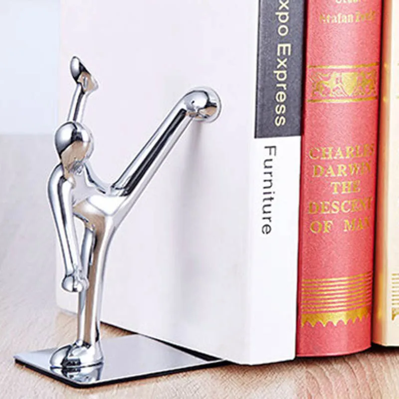 

1 Pair Stainless Steel Kung Fu Kid Book Clips European Bookend for House Decoration LHB99