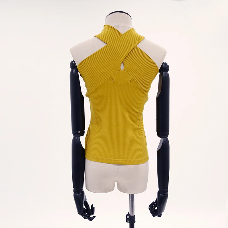 HDY Haoduoyi Femme Black Summer Render Vest Simple Sexy Pure Ribbed Neckline Cross-shoulder Undercoat Intersecting Strapless Top