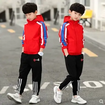Children's Clothes New Cotton Boy Set 2 Sets of Primary School Students 4-14 Years Old Big Boy - Цвет: Красный