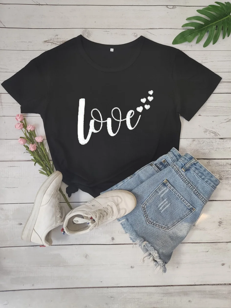 Love Hearts/футболка на День святого Валентина, рубашка на День святого Валентина, женские футболки с графическим принтом Love, модные футболки унисекс, хлопок, Винтажная Футболка
