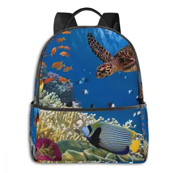 

2021 Blue Coral Reef With Many Fishes And Sea Turtle Schoolbag Book Bag Kids Backpack Children School Bag Girl Boy Backpack