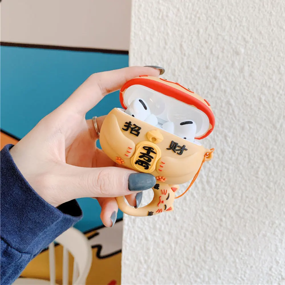 Прекрасный японский стиль Lucky Cat Чехол для наушников для Apple беспроводная Bluetooth гарнитура Airpods Pro 3 Милая Защитная силиконовая крышка
