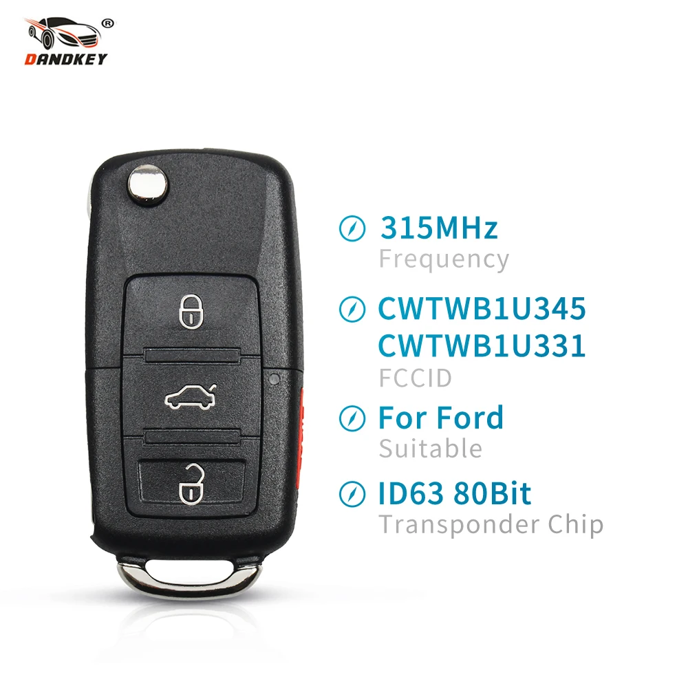 Флип-ключ для Ford F250 F350 Escape CWTWB1U331 CWTWB1U345 Fob 3 + 1 кнопочный Поплавковый ключ ID63 чип 315