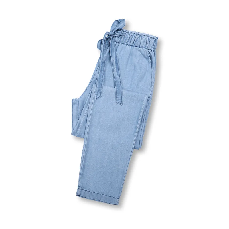 Jeans Woman High Waist Tencel Elastic Waist Thin Loose Harem Ankle-Length Pants Jeans Women 2020