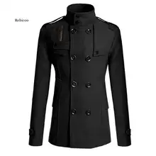 Тренчкот Мужская зимняя Черная куртка мужское шерстяное пальто