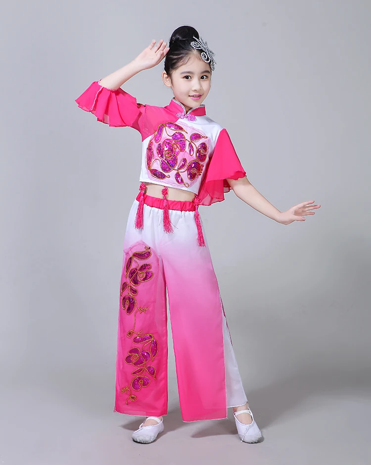Детское классическое платье для танцев для девочек Yangko dance Costuem, детский костюм для выступлений с зонтиком, китайская одежда для народных танцев