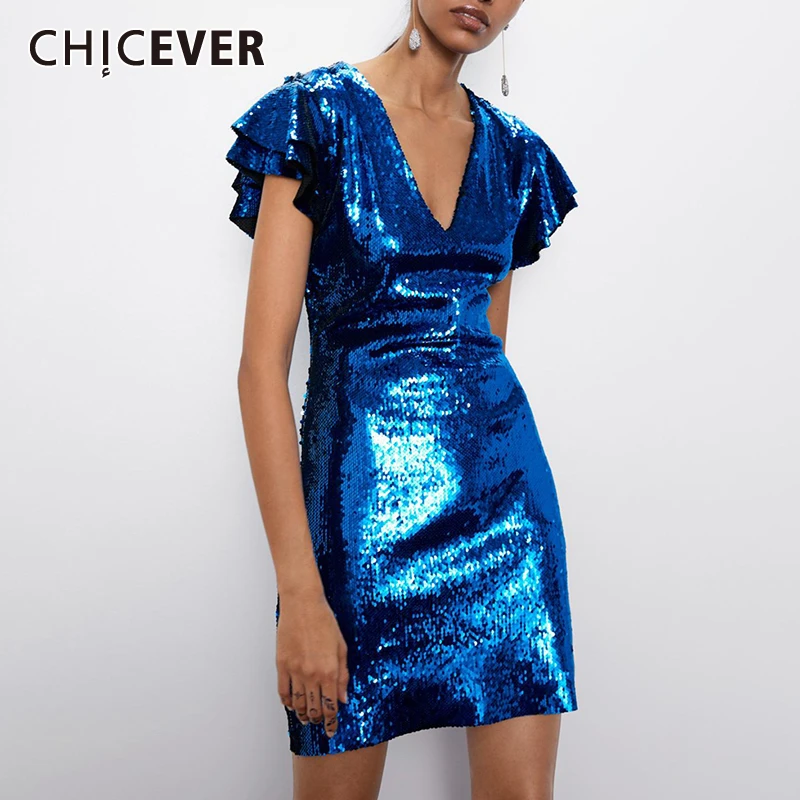 Женское мини-платье с блестками CHICEVER вечерние облегающие платья большого