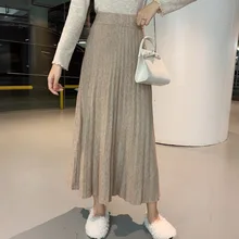 Осень-зима, винтажный женский плиссированный свитер, юбка с зонтиком, высокая талия, миди, Вязанная, а-силуэт, женские одноцветные элегантные юбки Ka444