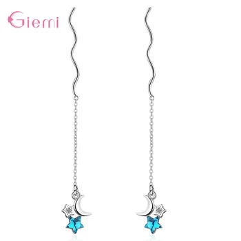 

Factory Cheap Price Women Girls Fashion Hypoallergenic Blue Star Moon Tassel Earrings 925 Sterling Silver Jewelry