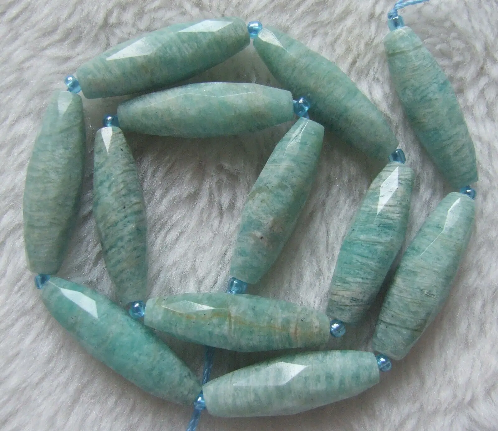 

10x30mm Natural Blue Amazonite Faceted Drum Loose Beads 15.5Inch