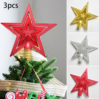 

20cm Tree Top Star Glitter Red Gold Silver Christmas Tree Topper Home Table Decoration Shines In The Light