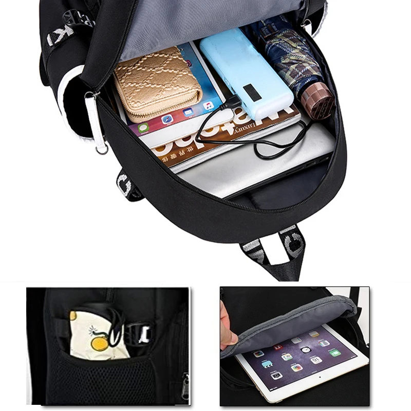 New DJ Marshmellow luminous backpack multifunction USB charging Anti theft for teenagers boys Girls Student School Bag