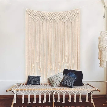 

Tassel Wall Tapestry Bohemian Handmade Wedding Ornaments Handmade Background Home White Decor tapestries 135x115 cm