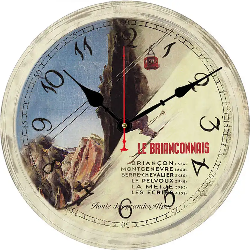 Vintage Farmhouse Man Downhill Alpine Slalom Skier Snow Skiing Wall Clock Creative Mordern 16 Inch Large Silent Kitchen | Дом и сад