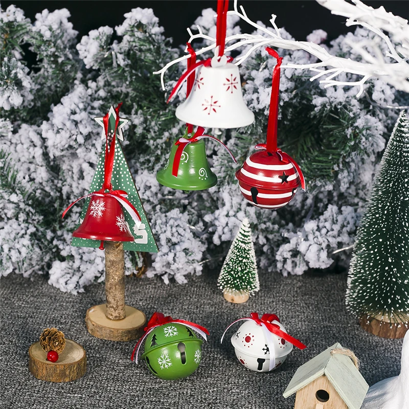 Christmas Bell New Year Tree Ornament Decoration Party with Red Tie Hanging Ribbon Christmas Decoration for Home