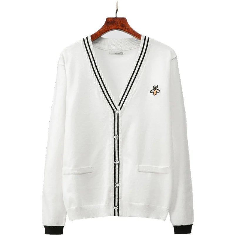 

2019Autumn and Winter New female Embroidery Loose Long-sleeved Knit Cardigan Wild College Wind Sweater Coat