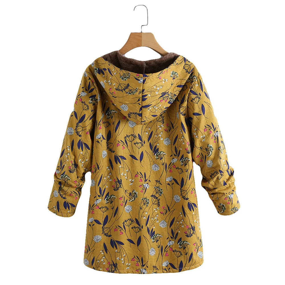 JAYCOSIN женская зимняя теплая верхняя одежда цветочный принт с капюшоном карманы Винтаж негабаритных пальто Женская куртка плюшевое пальто женские пальто